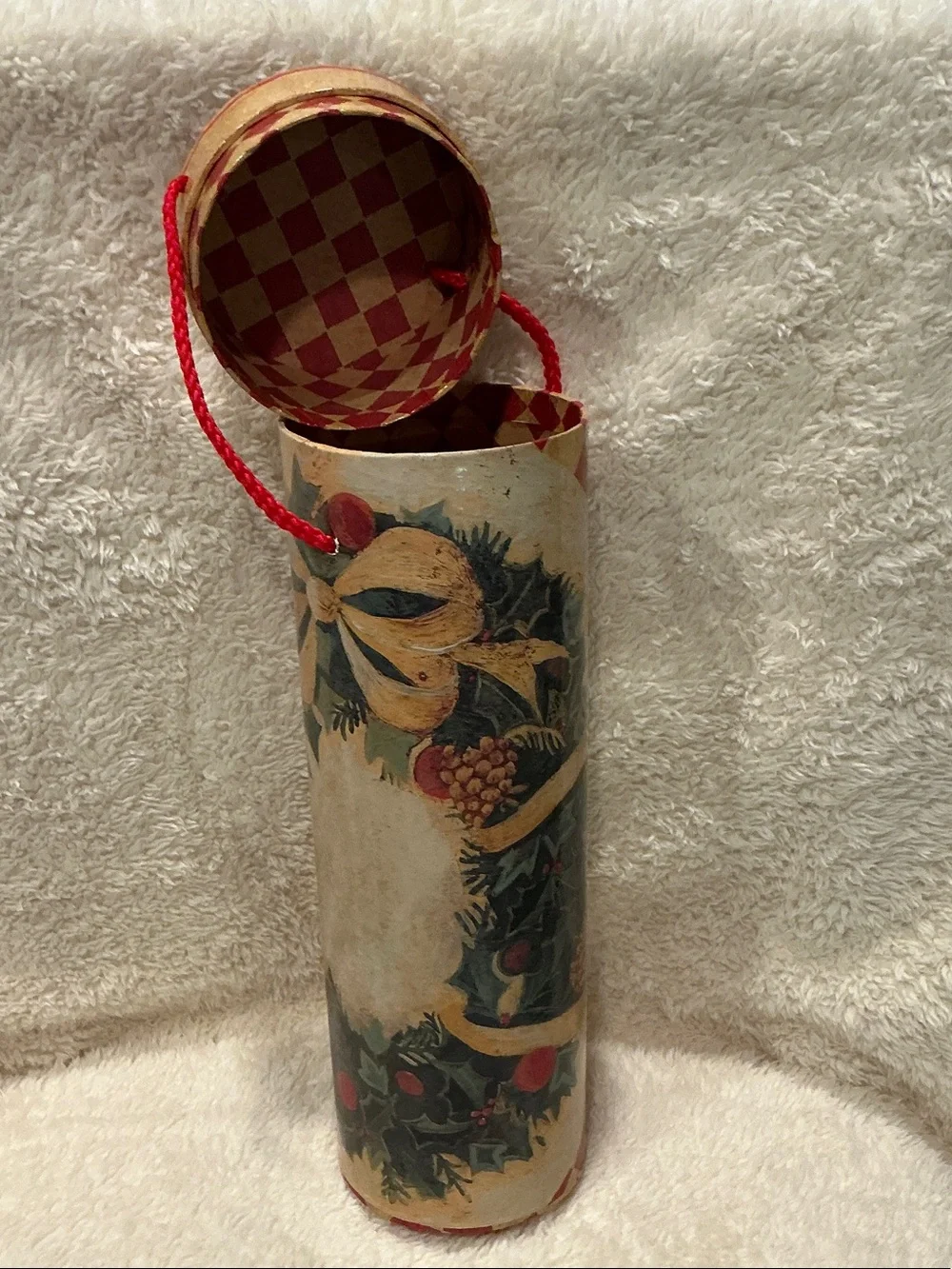 Hand-Painted Holiday Wine Bottle Gift Box - Holly & Ribbon Design